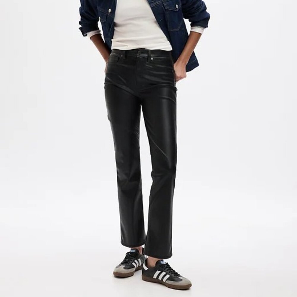 NWT!! Gap Womens $90 High Rise Black Faux/Vegan Leather Vintage Slim Pants 29/8R